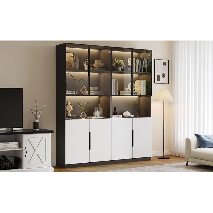 Odikalo Vitrine Glastüren Bücherregal Sammlerstücke einstellbare 30*160*200cm – Bild 9