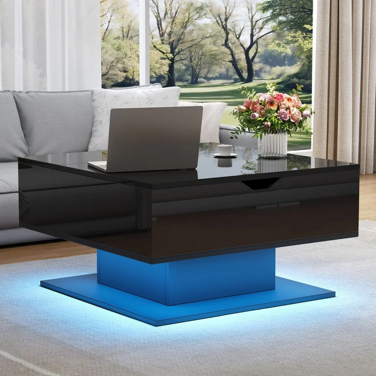 Abrihome Couchtisch mit hydraulischem Sofatisch und Stauraum, Schwarz, 40x77x88 cm – Bild 2