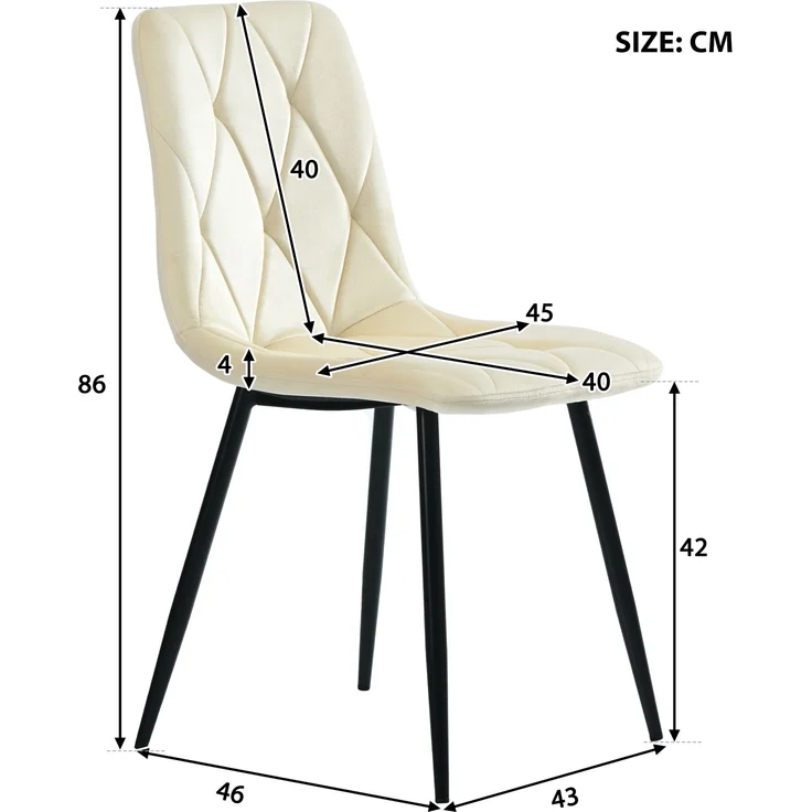 Esszimmerstuhl (4er Set) 45x40x86 cm beige Samt, Metallgestell, Fischgrätenmuster – Bild 10