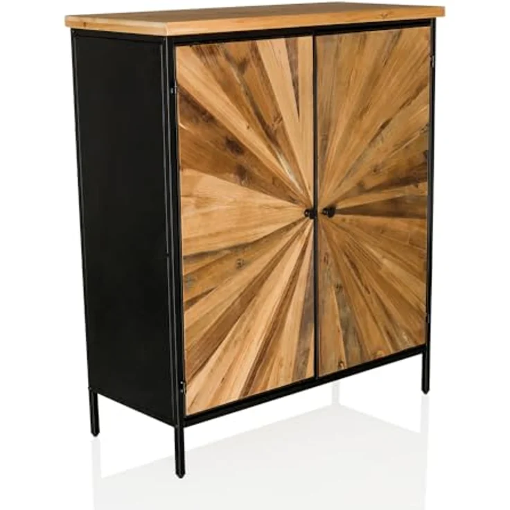 hjh LIVING Kommode aus massivem Holz, Doppeltüre SANTJAGO Black Sun XL Hochschrank für Wohnzimmer Schlafzimmer Flur, Aufbewahrungsschrank 80 x 34,5 x 94 cm – Bild 1
