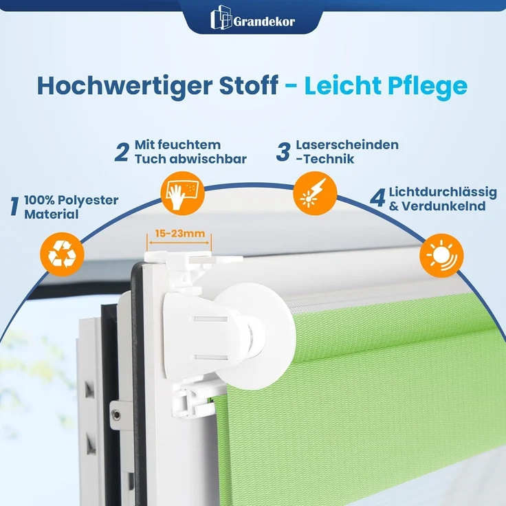Grandekor Doppelrollo Klemmfix ohne Bohren Grün 85x150 cm(Stoffbreite 81cm) Fenster Rollos für innen Klemmrollos Duo Rollos für Fenster ohne Bohren mit Bohren Privatschutz UV-Schutz Zebrarollo – Bild 4