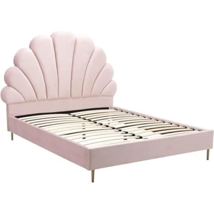 Vente-unique - LIVAYA Bett SamtStoff Puderrosa - B 205 cm x H 140 cm x L 166 cm – Bild 3