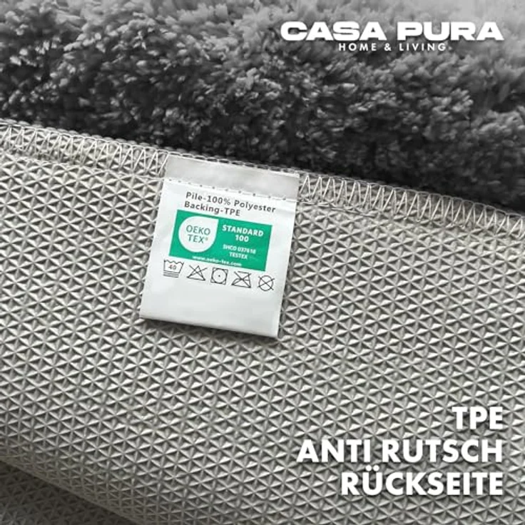 casa pura Badematte grau, weicher Badezimmerteppich in Shaggy Optik, rutschfest und waschbar, 70x120 cm, Sky Soft – Bild 4