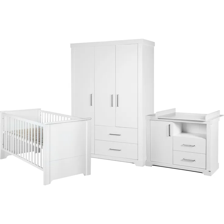 roba Kinderzimmerset 'Maxi' 3-teilig - Bett 70 x 140 - Wickelkommode - Kleiderschrank 3-türig - Weiß