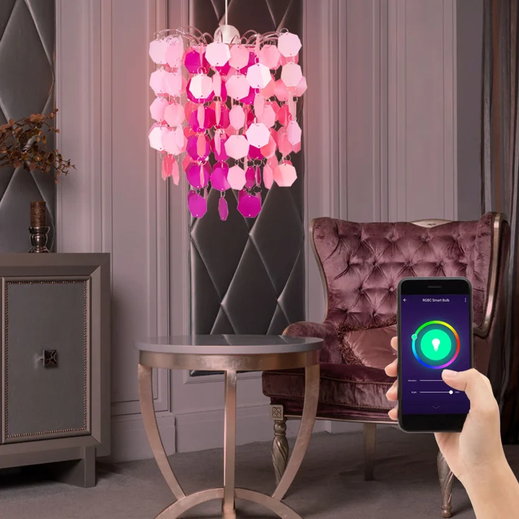 RGB LED Hängeleuchte, rosa-pink, App- und Sprachsteuerung, 32 cm – Bild 3