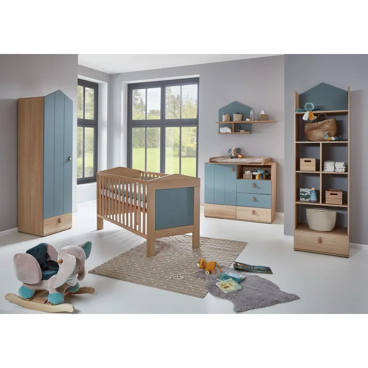 6-teiliges Babymöbel-Megaset »Roofy« mit 1-trg. Kleiderschrank, Salbei / Nagano Oak, Arthur Berndt
