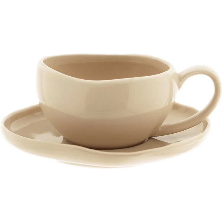 Wave Biscuit Mokkatassen mit Untertellern - 12-teiliges-Set in Beige – Bild 1
