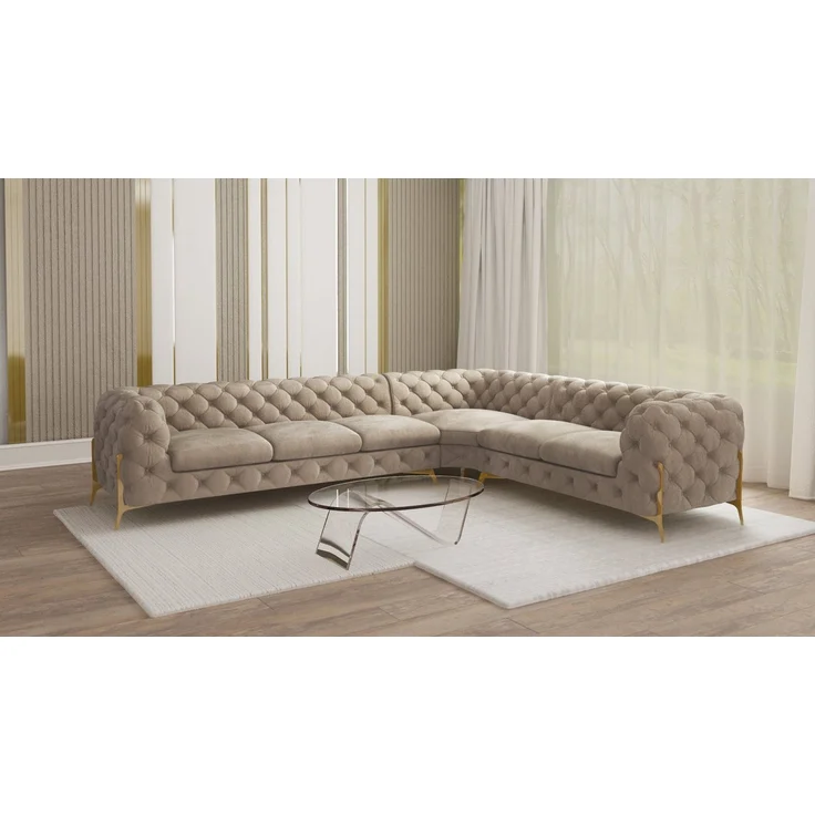 S-Style Möbel Ecksofa Chesterfield Ashley mit Goldene Metall Füßen, Die Eckeinheit kann entweder rechts- oder linkshändig sein, mit Wellenfederung – Bild 1