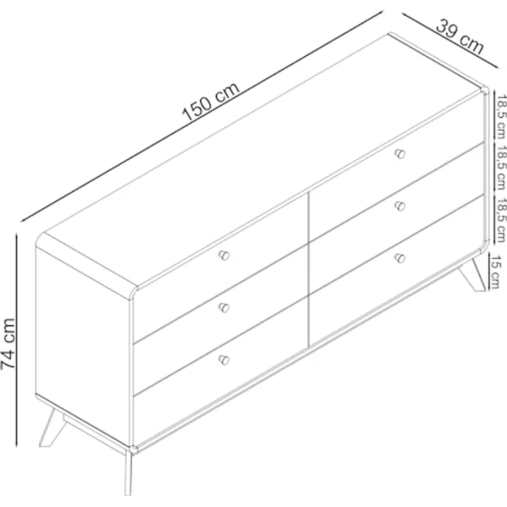 Cassie Kommode 3+3 Schubladen Weiß aus Spanplatte (BxTxH) 150x39x74 cm – Bild 3