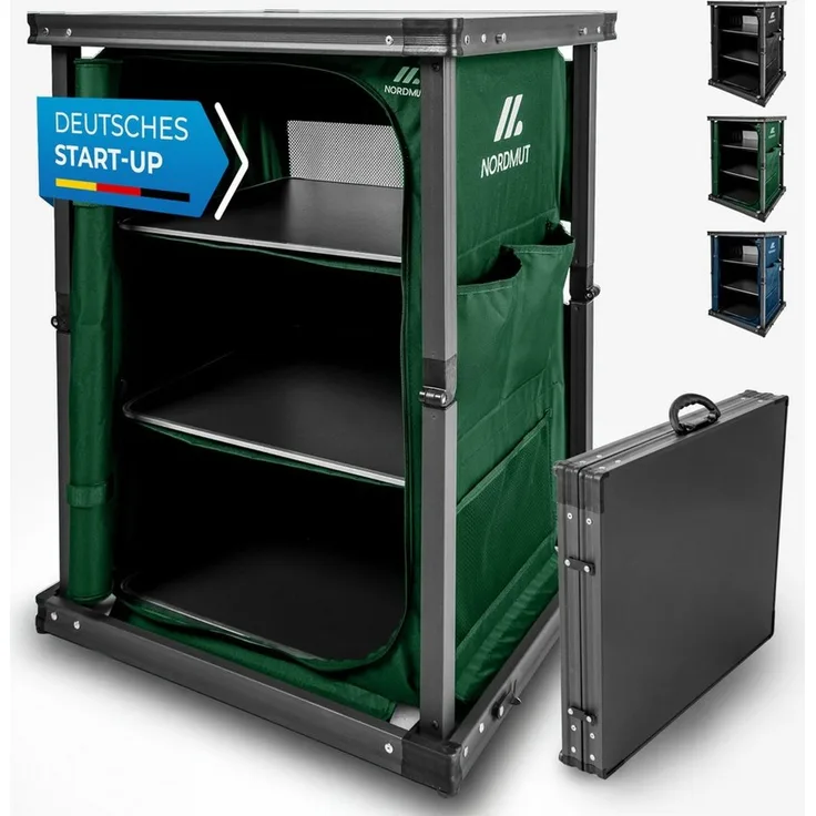 Nordmut Campingschrank Campingküche faltbar 60x51x80 cm Outdoor Schrank (mobiler Camping Organizer 1-St. mit Türen & Fächern, Stahlrahmen, Tragetasche, wetterfest) klappbar, mit Türen, mehrere Fächer, Tragetasche