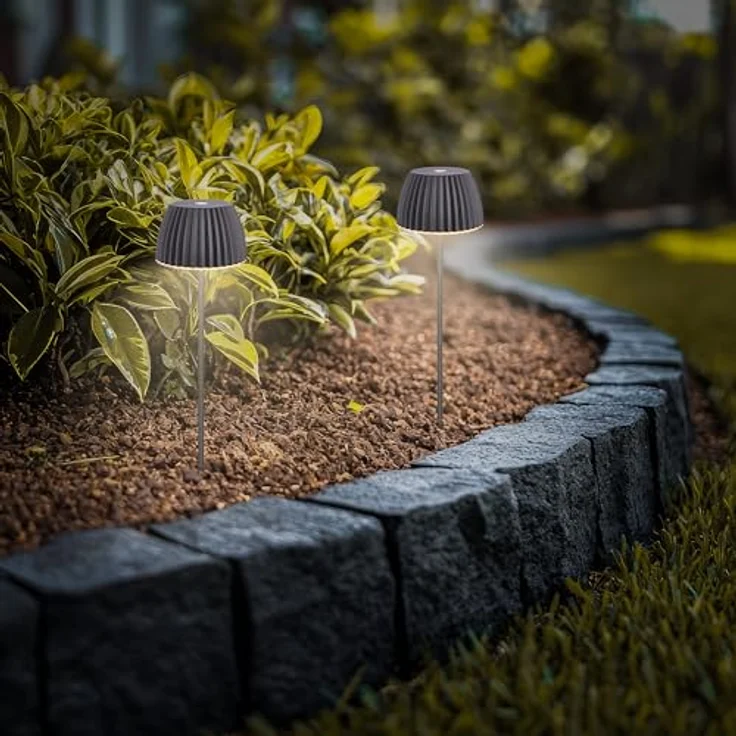 BRILONER - Riffle Mini Gartenleuchte mit Erdspieß, Akku, Touch, dimmbar, höhenverstellbar, Außenleuchte Akku, Gartenlampe, Beetbeleuchtung, Gartendeko, Wegeleuchten außen, 8,5 x 80,5 cm, Anthrazit – Bild 10