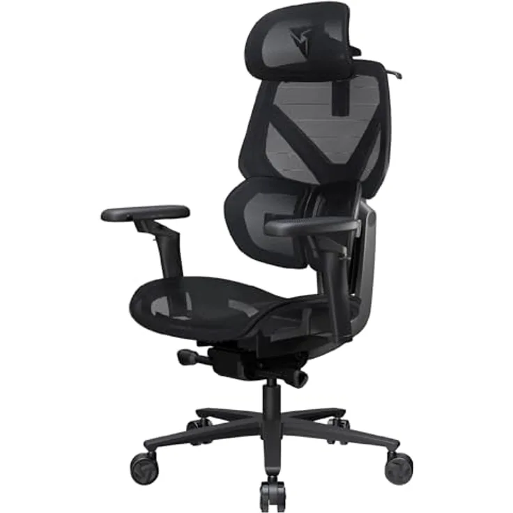 ThunderX3 Flex Pro Mesh, Ergonomischer Bürostuhl mit hoher Rückenlehne, Lendenstütze, 19D Verstellbarkeit, Synchronmechanik, Vorwärtsneigung, Schwarz