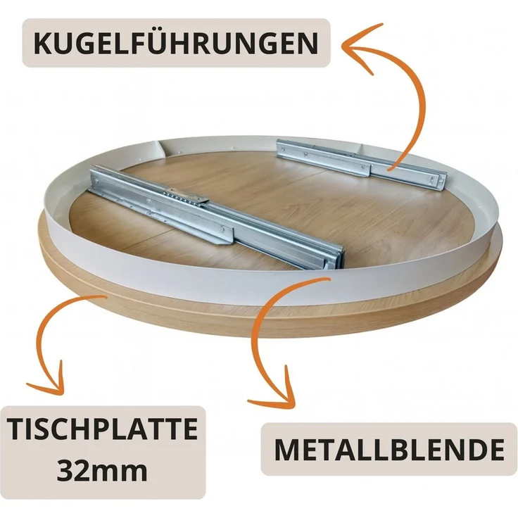 Beautysofa Esstisch Lumi im Loft-Stil, ausziehbar Ø 100–180 cm (hitze- und verfärbung beständig, Metallbeinen), verschiedene Farben – Bild 4