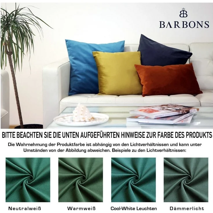 BARBONS Kissenbezug Stilvolle Kissenbezüge aus samtigem Stoff, Kissenhülle, (2 Stück), Tannengruen – Bild 3