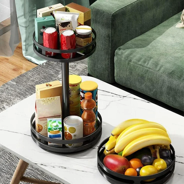 Drehbares Gewürzregal Schwarz 2-Etagen Stehend Lazy Susan – Bild 4
