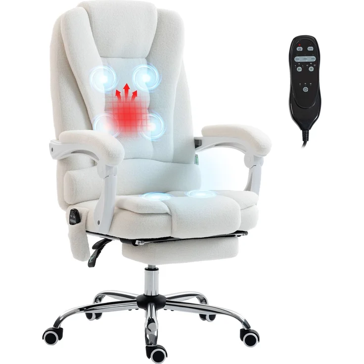 MELAYR, Chefsessel mit Massagefunktion, Heizung, höhenverstellbarer Rückenlehne, 77 x 35 x 65 cm, Weiß – Bild 2
