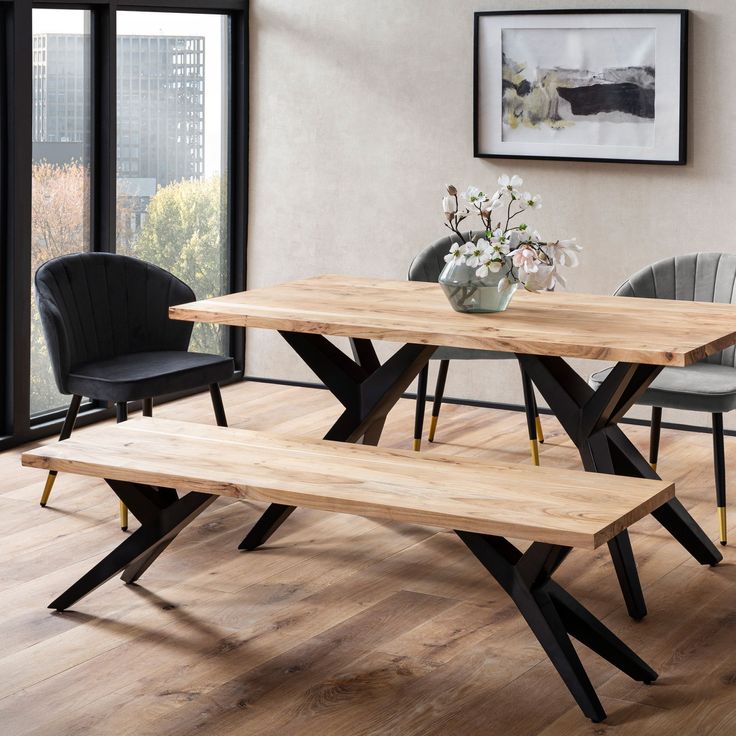 Esszimmerbank 160x45x45cm Akazie Massivholz Metall Loft-Style Industrial – Bild 2