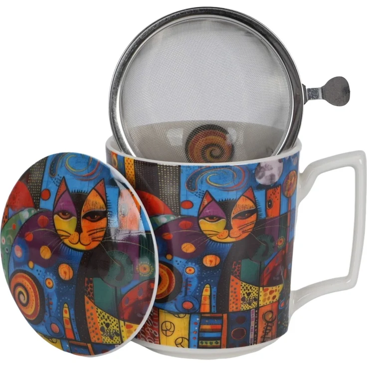 DUO Becher 450 ml mit Teesieb MODERN CAT New Bone China Porzellan – Bild 2
