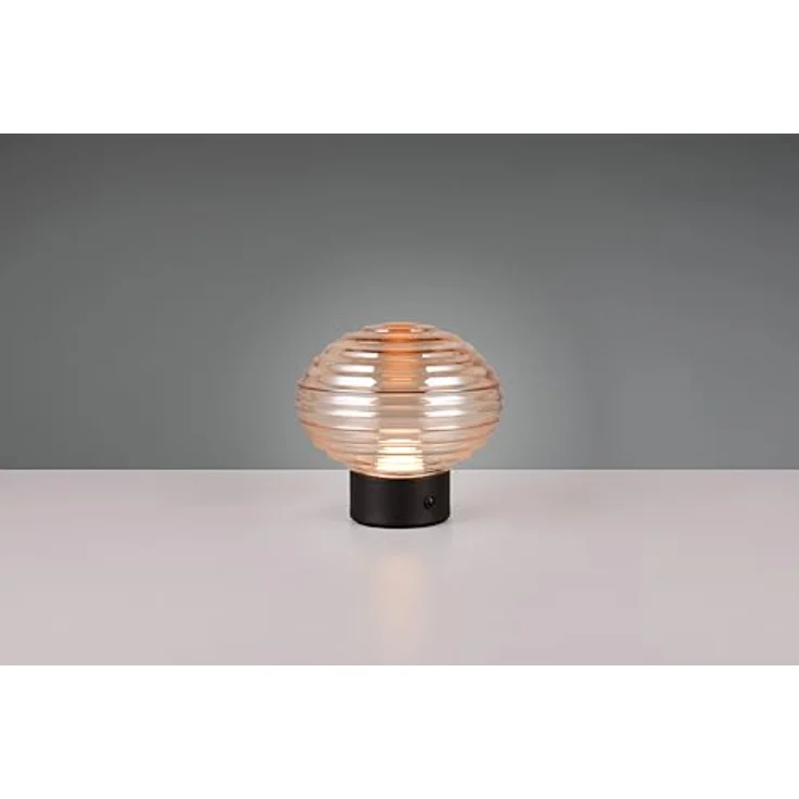 TRIO Lexie Tischlampe, moderne dimmbare Leuchte in Schwarz mit wiederaufladbarem Braunglas, Touch-Dimmer, nicht austauschbare LED, rund – Bild 3