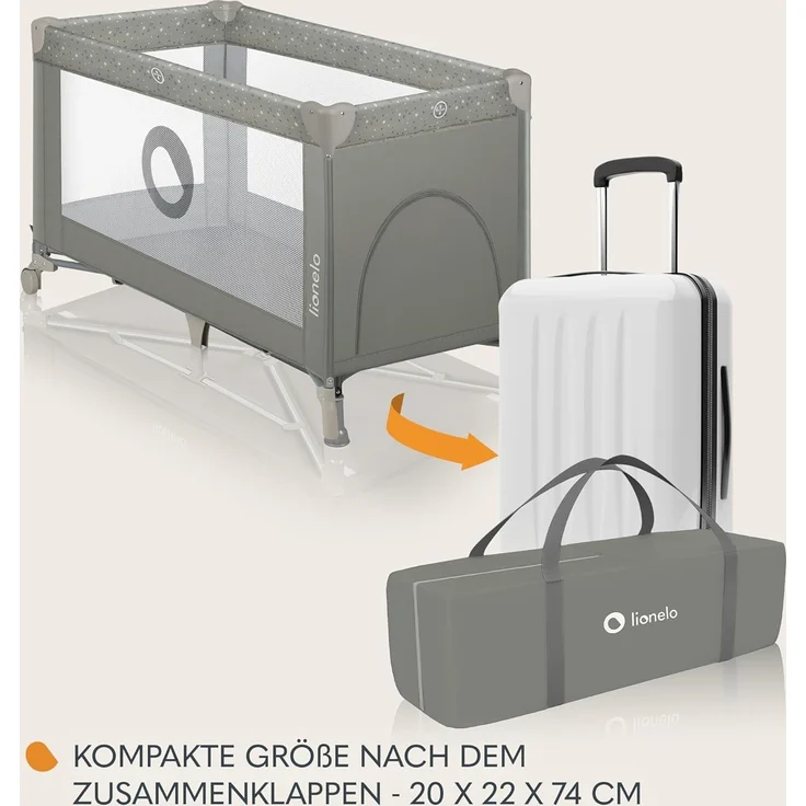 Lionelo Stefi Baby Kinderbett, Reisebett ab Geburt bis 15 kg, Seiteneingang, Sicherungssystem LockGuard, Blockade der Räder, Tragetasche, zusammenklappbar – Bild 5