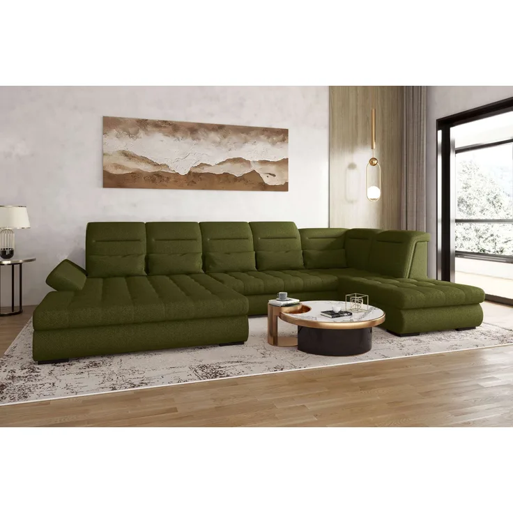 99rooms Toscana Wohnlandschaft Strukturstoff NEVE Grün Links mit Schlaffunktion Lieferung Wohnung