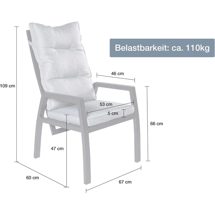 BONDINO II Gartenstuhl, anthrazit, Aluminium-Gestell, inklusive Kissen – Bild 3
