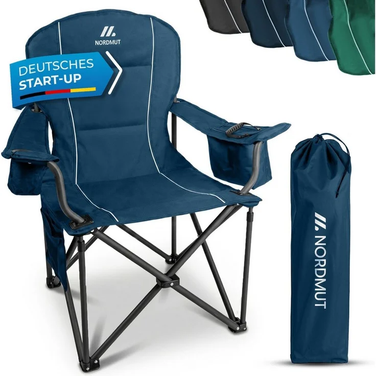 Nordmut Campingstuhl Klappstuhl faltbar, Outdoor Strand Angeln Garten, 200 kg, Armlehne (Spar-Set, 1 St), Kühltasche, Getränkehalter, breite Sitzfläche, gepolstert, wetterfest – Bild 1