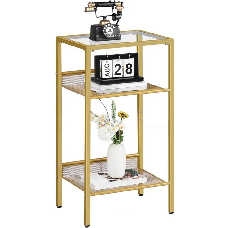 Hoobro Beistelltisch (Telefontisch 3-stöckig aus Glas & Metall, Beistelltisch Goldfarben), 40×30×75 cm – Bild 1
