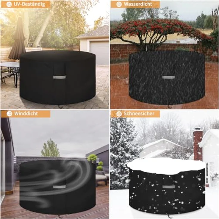 Dokon Gartenmöbel Abdeckung Wasserdicht Schwerlast 600D Oxford Gewebe Gartentisch Abdeckplane Winterfest Winddicht UV Beständiges Schutzhülle für Loungemöbel Möbelsets Sitzgruppe Rund (Ø190x80 cm) – Bild 4