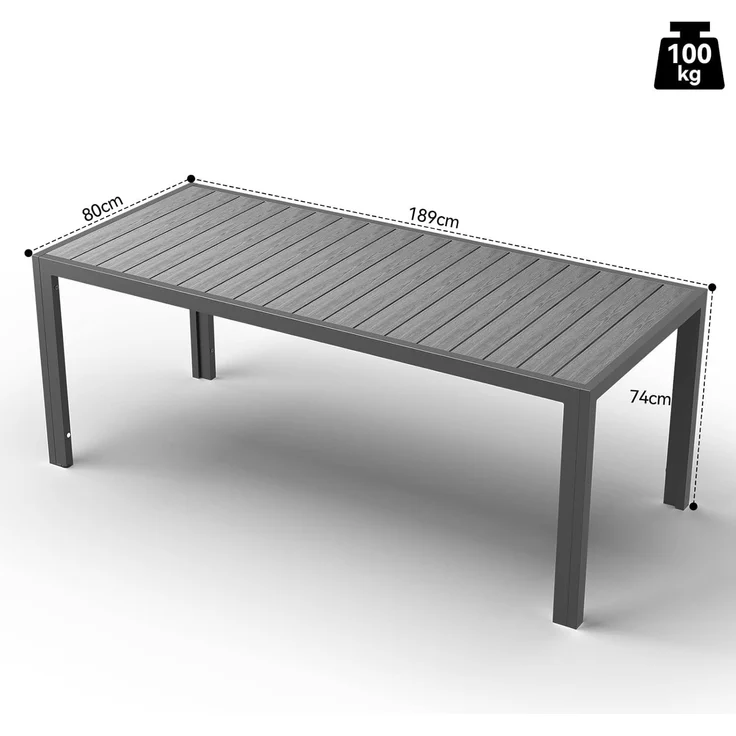 JUMMICO Gartentisch aus Aluminium mit Holzoptik, Wetterfester Outdoor Tisch in 150cm oder 189cm, Stabiler Esstisch für Garten und Terrasse – Bild 3