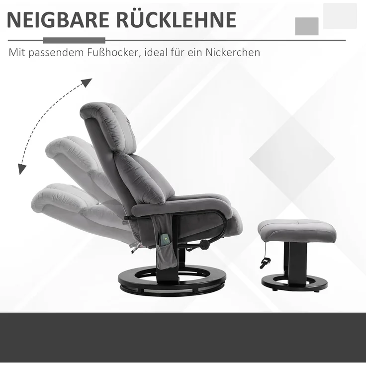 HOMCOM Massagesessel Fernsehsessel, Hocker, aus Kunstleder, Kann sitzen, um 360° drehen (Relaxliege, 2-St, Massagestuhl), für Wohnbereich, Grau – Bild 6