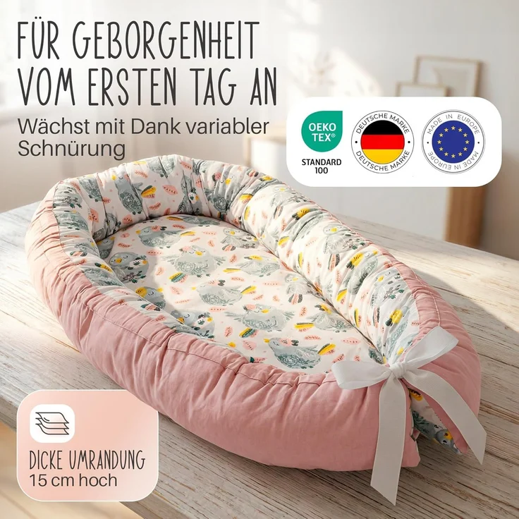 LULANDO® Babynest - Standard 100 von Oeko-Tex - multifunktionales Kuschelnest für Babys und Säuglinge - Nestchen - Reisebett - 100% Baumwolle - antiallergisch - hergestellt in der EU – Bild 2