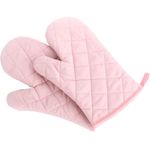 Ofenhandschuhe, hochwertige hitzebeständige Küchenhandschuhe aus Baumwolle und Polyester, gesteppt, übergroße Handschuhe, 1 Paar, Rosa