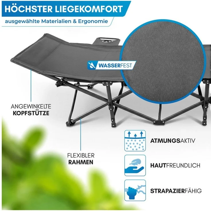 Nordmut Feldbett Klappbar mit Matratze, Campingbett Gästebett, Outdoor Erwachsene (Spar-Set, 1-St, Nordmut Kebne mit Auflage, Nachttisch & Tragetasche) mit Auflage, Tragetasche, Seitentasche, Nachttisch, 200 kg belastbar – Bild 3