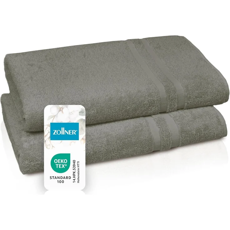 ZOLLNER Saunatücher 2er Set, 70x180 cm, Baumwolle, 450g/qm, taupe – Bild 1
