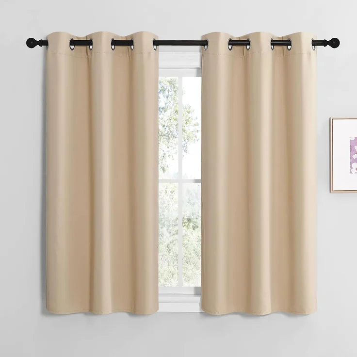 NICETOWN Beige Vorhänge Blickdicht mit Ösen für Küche/Schlafzimmer 2er Set H120 x B107 cm Biscotti Beige, Vorhang Kurz Fenster Gardinen Thermo Gardine Fenstergardinen Bistrogardine