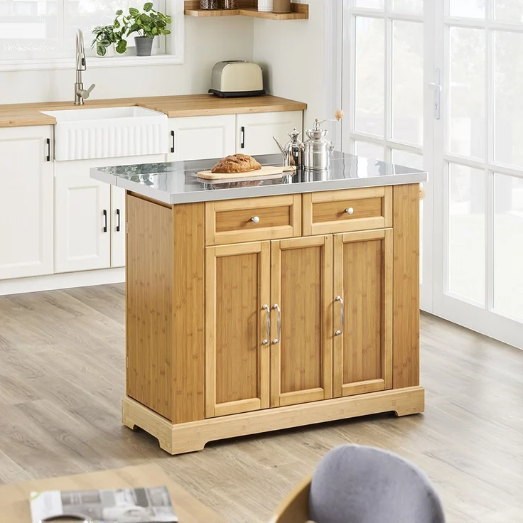 SoBuy FKW130-N Kücheninsel, Spanplatte, Melamin, Bambus, 107 x 92,5 x 43 cm – Bild 6