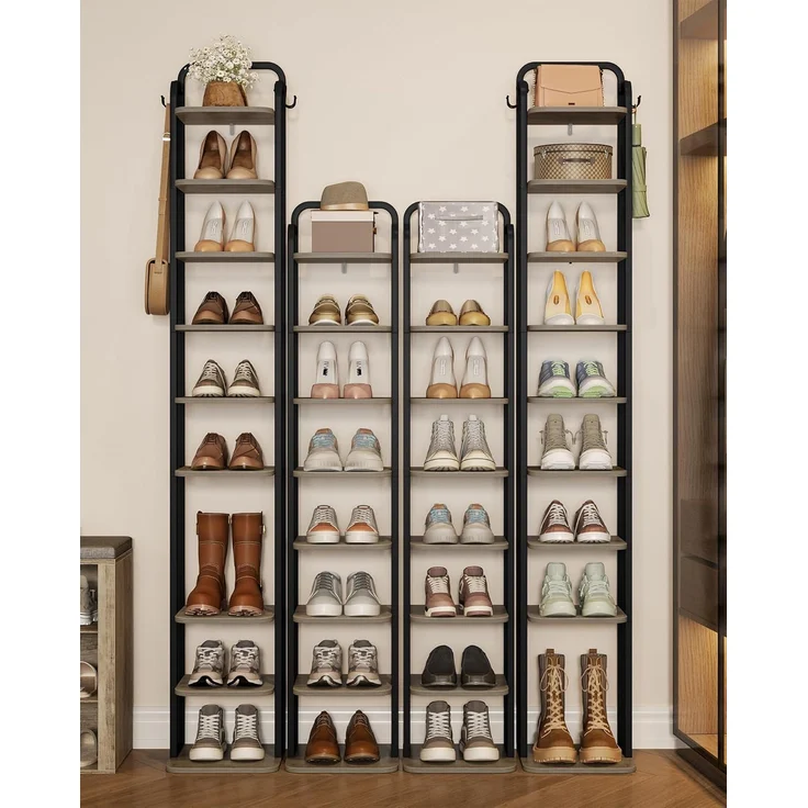 Vertikales Schuhregal, 10-Stöckige Schuhregale, Schuhturm für Kleine Räume, Freistehend, Verstellbar, Platzsparend, Helles Elfenbein und Schwarz – Bild 7