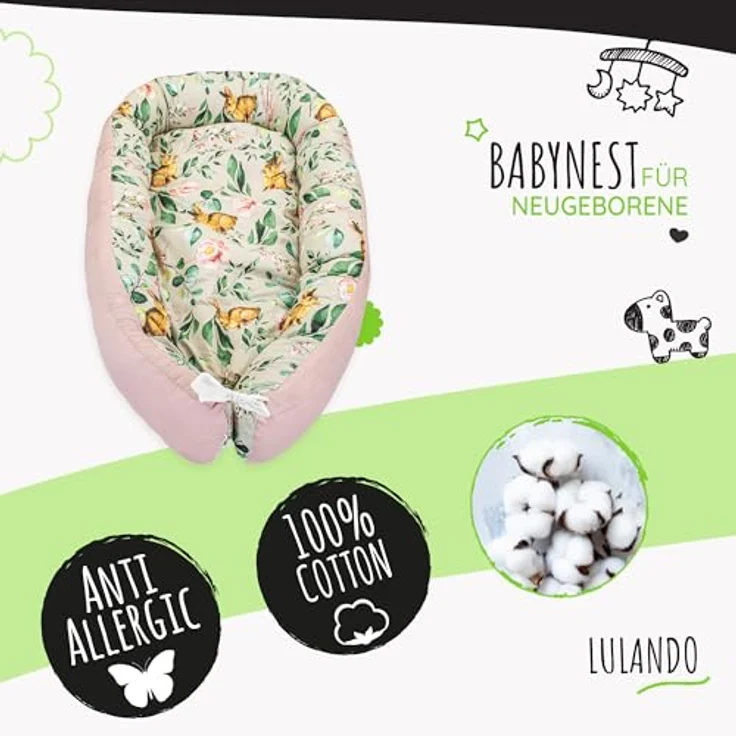LULANDO Babynest, multifunktionales Kuschelnest für Babys und Säuglinge, Standard 100 von Oeko-Tex, Nestchen, Reisebett, 100% Baumwolle, antiallergisch, hergestellt in der EU – Bild 4