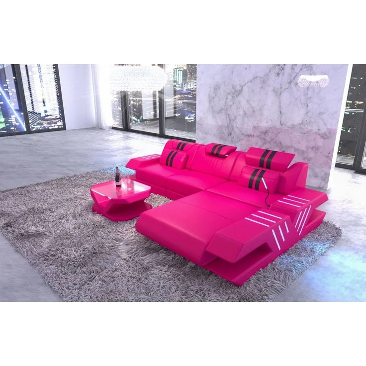 Ecksofa Venedig L Form aus Leder - Kunstleder - pink-schwarz - Rechts – Bild 2
