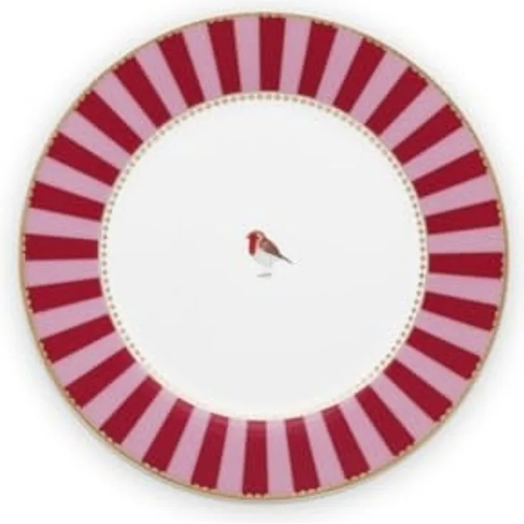 PiP Studio Frühstücksteller Frühstücksteller Love Birds Stripes Rot-Pink (21 cm)