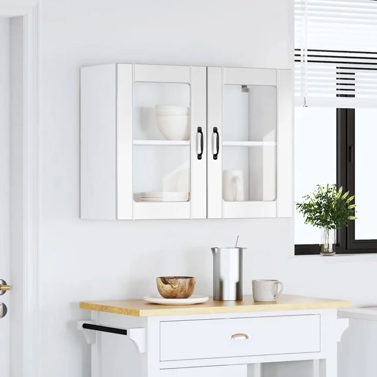 vidaXL Küchen-Hängeschrank mit Glastür Lucca Hochglanz-Weiß Holzwerkstoff 853849 – Bild 3