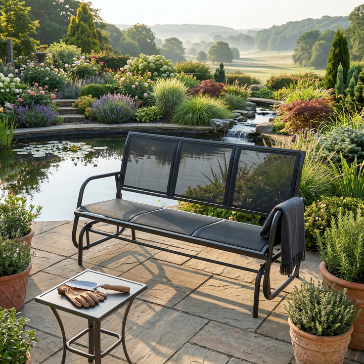Schaukelbank Gartenbank 3-Sitzer, ca. 151 x 70 x 83 cm – Schwarz – Bild 3