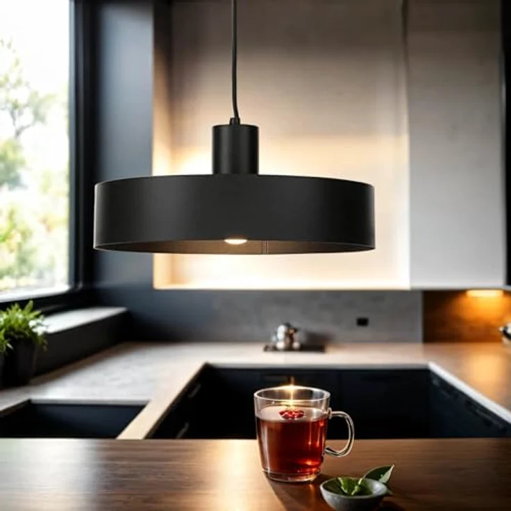 Licht-Erlebnisse Hängeleuchte rund Metall schwarz, Ø35cm, E27, Industrie-Stil für Esszimmer und Küche – Bild 1