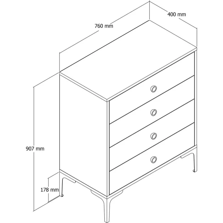 Dmora Kommode Aether 76 x 40 x 90,7 cm Braun, 4 Schubladen – Bild 7