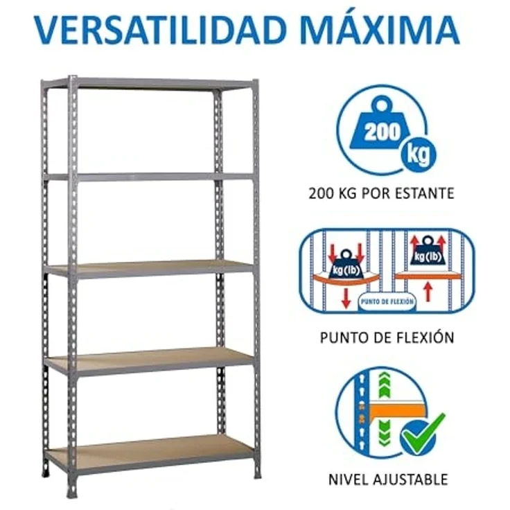 SimonRack Schwerlastregal, Lagerregal, 200 x 110 x 40 cm, Metallregal, Kellerregal, Biegestelle 200 kg, 5 Holzfachböden, Grau/Holz - Maderclick – Bild 5