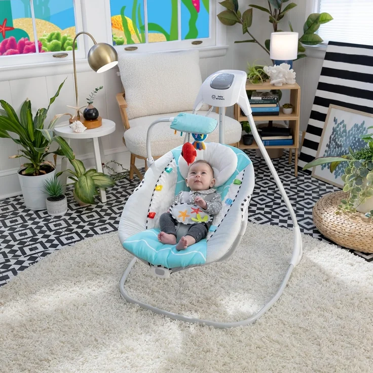 Baby Einstein Ocean Explorers Musikalische kompakte Babyschaukel, Vibrierend, Mehrere Richtungen, Grau, Unisex, 0-9 Monate – Bild 8