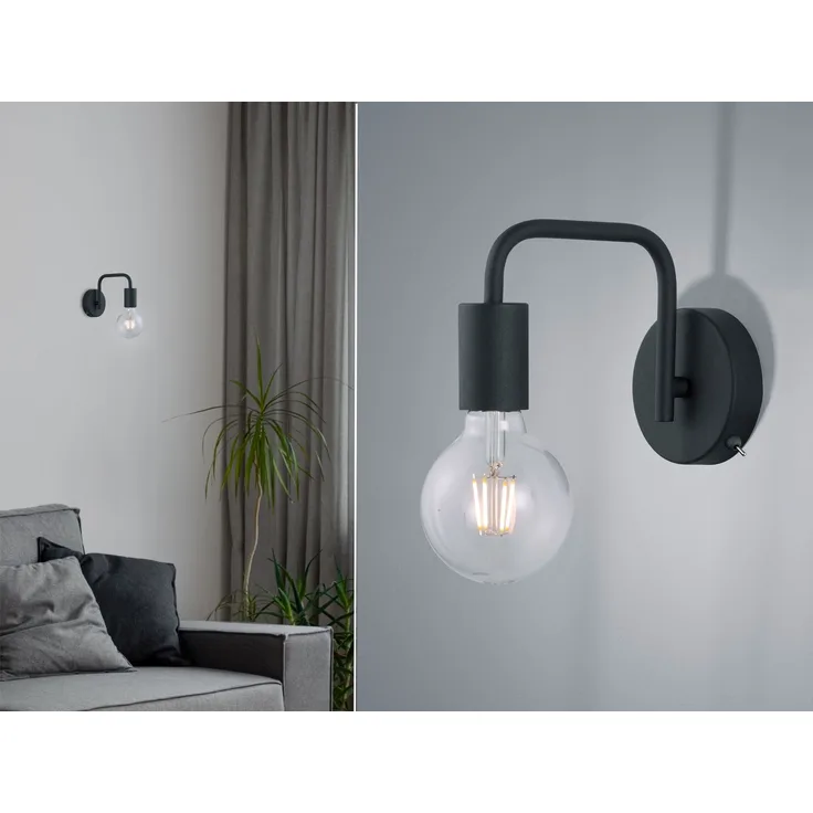 Wandleuchte DIALLO mit Stecker und Schalter Schwarz, Höhe 15cm