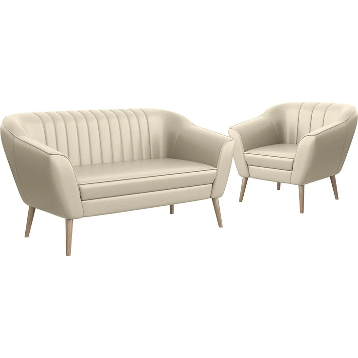 MEBLINI Sofa-Set KAIA 2+1 - Creme Kunstleder - für Wohnzimmer - Mini Lounge für drei Personen - Küchensofa - Sofa Klein - Sitzgarnitur - Polstergarnitur - Sofagarnituren – Bild 1
