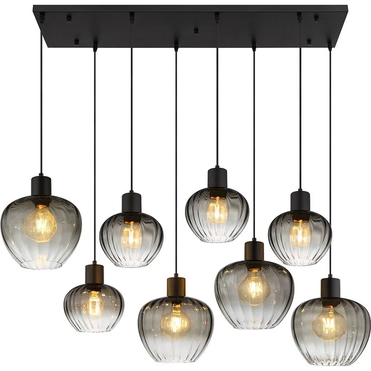 Hängeleuchte, schwarz, Glas rauchfarben, H 120 cm – Bild 8